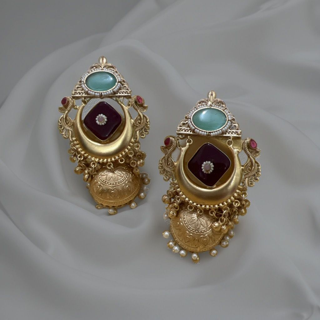 Regal Antique Earrings with Stone Detailing